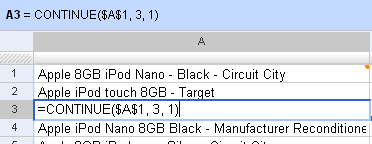 Google Spreadsheets CONTINUE