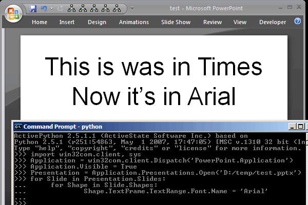 Screenshot of Python controlling PowerPoint