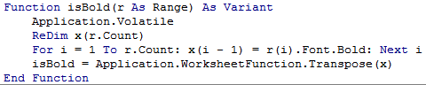 User defined function isBold modified to return an array