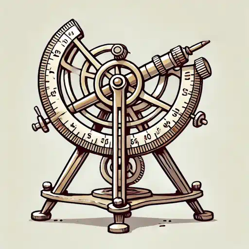 A simple drawing of an extremely rare and challenging object to guess, like a sextant, an astrolabe, or a vintage typewriter, in a cartoonish style. The object should be detailed enough to be identifiable but still maintain simplicity. Minimal background elements to keep focus on the object.