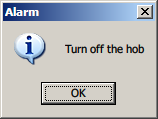 An informational popup window saying Turn off the hob